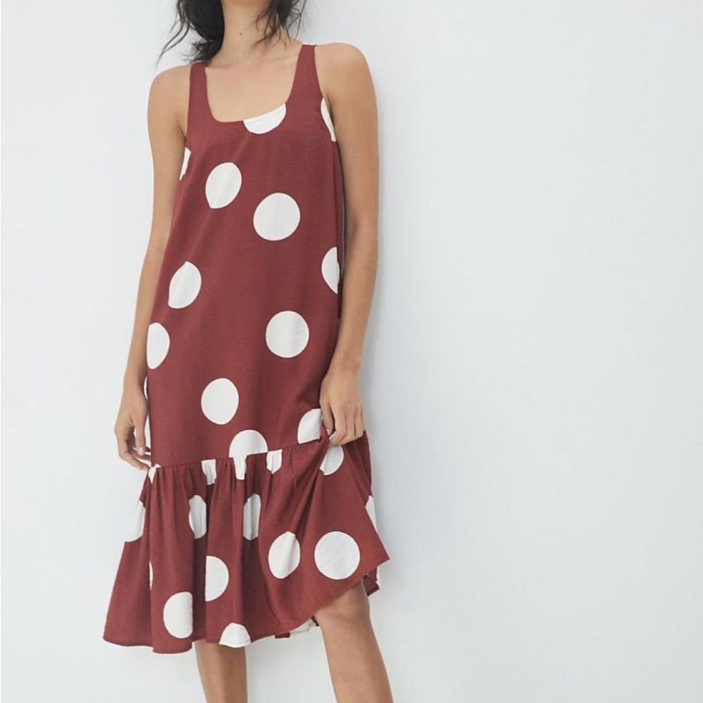 Anthropologie Rust Red Polka Dot Midi Dress